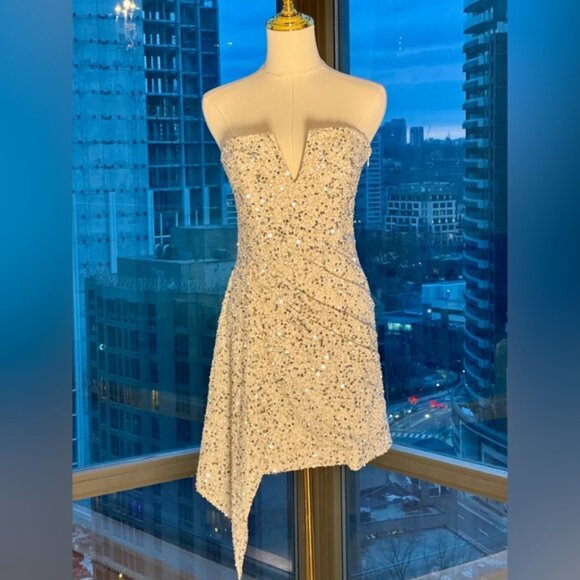 🆕 RETROFETE 🧿 NWOT Omer Sequin Dress, White & Silver, Sz XS (UK 8 US 4 ) - Picture 12 of 16